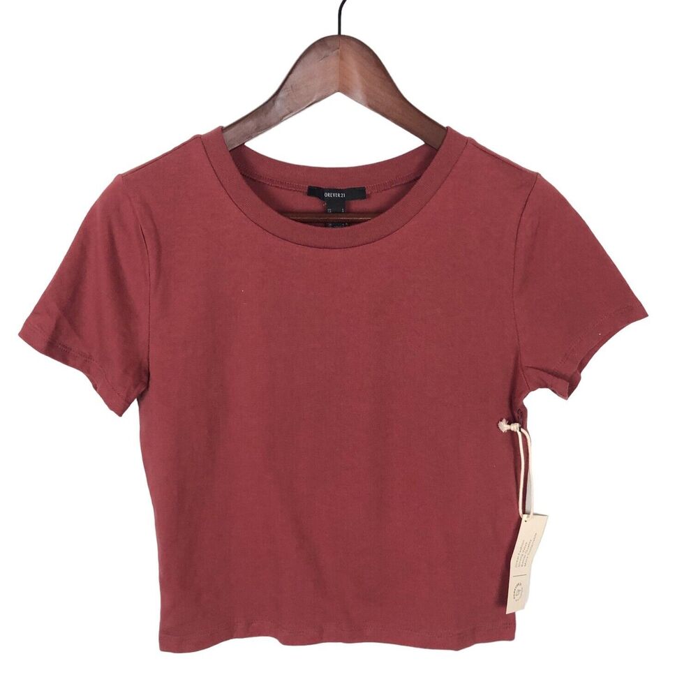 NWT Forever 21 Rust Orange Currant Fitted Crop Knit Top Shirt Women's Size Large